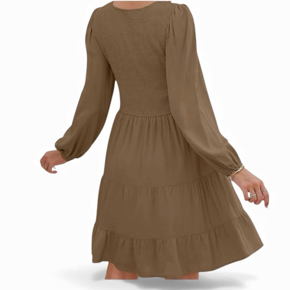 Elegant Long Sleeve Brown Dress Large - Picture 2 of 8